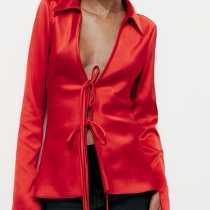 Zara satin shirt with ties